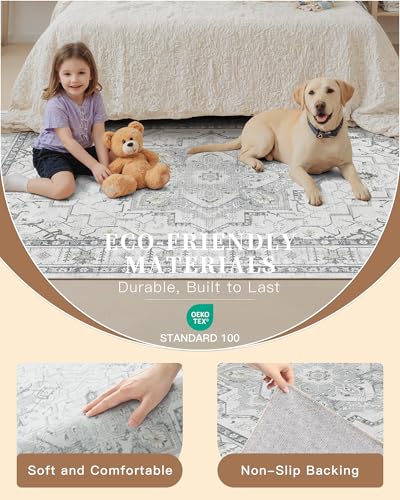 Madane Runner Rugs for Hallway 2x10 Long Washable Non-Slip Hallway Runner Rug Low-Pile Stair Kitchen Runner Soft Throw Carpet for Entrance Living Dining Laundry Room (Grey, 2 x 10)