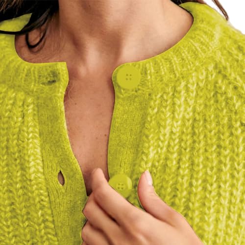 Cardigan Sweaters for Women Chunky Knit Cardigans Crew Neck Long Sleeve Button Sweater Soft Loose Cropped Sweater3