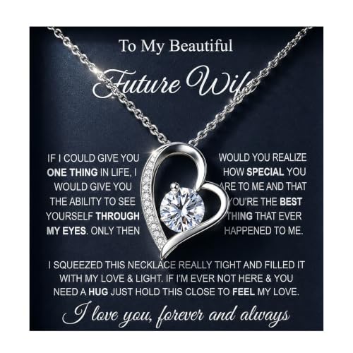 MGOOL To My Future Wife Necklace Wife Necklace From Husband Soulmate Necklace For Women Jewelry Birthday Gifts For Girlfriend Message Card and LED Box (Heart 01-FW PU LED Box 925 Sterling Silver)