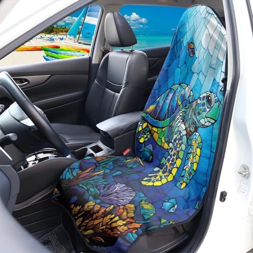 Image of Vintage Turtle Car Seat Towel Cover Fashion Auto Interior Waterproof Soft Auto Seat Covers Anti-Slip Vehicle Seat Protector Universal Size Fit for Most Cars SUVs Trucks Vans