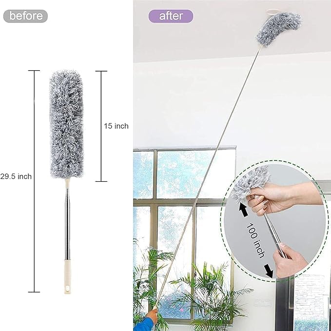 Image of Force24 - Microfiber Feather Duster Bendable & Extendable Fan Cleaning with 100 inches Expandable Pole Handle for High Ceiling Fans,Window Blinds, Furniture (3)