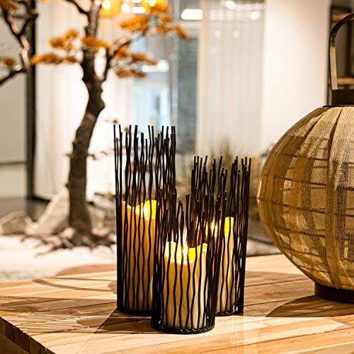 image for GiveU Metal Iron Willow Led Pillar Candle Holder Set of 3, Modern Blac