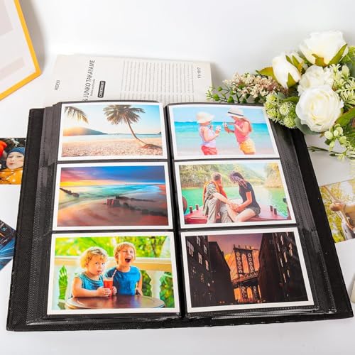 Image of KRENZ DIY Scrapbook Photo Album | 100 Pages (3 Photos per Page) | 300 Pockets For 4 x 6 Photos | Linen Cover Memory Book With Front Window | Wedding Anniversary & Birthday Gift