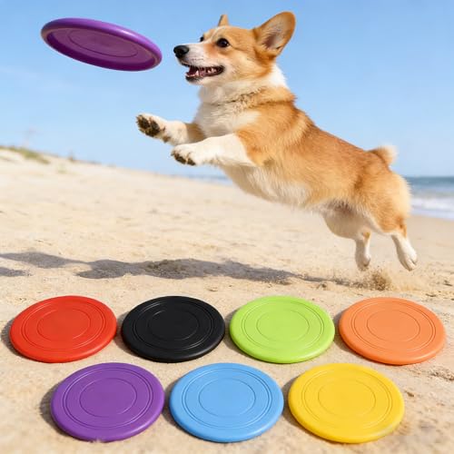 XUBX 7 Stück Hunde Frisbees, Hund Scheibe, Hundespielzeug Frisbee, Gummi Frisbee, Hundefrisbee, Hund, Training Hundespielzeug Set für Hundetraining, Werfen, Fangen & Spielen
