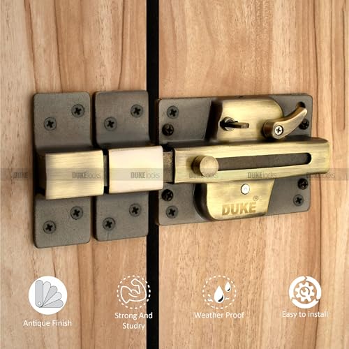 Image of Duke Premium Inter Lock 6 Turn Brass Antique with Brass Ultra Keys & LED Keys | Suitable for Both Double Door & Single Door | Door Width 25mm - 45mm |Strong & Durable | GL-2055 BA
