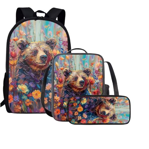Sac d'école primaire léger licorne pour soulager le dos avec trousse et sac repas
