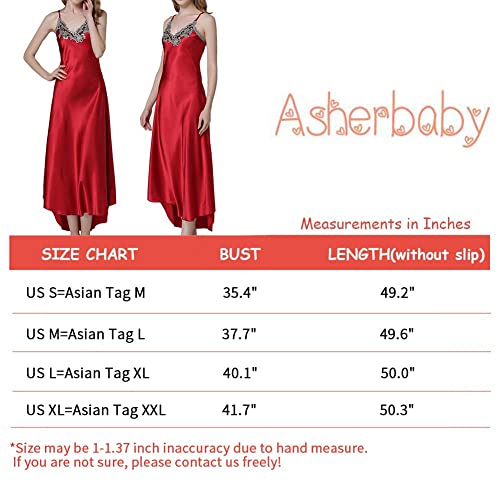 Asher Fashion Asherbaby Women's Nightdress Lace Satin Nightgowns Long Chemise Sleepwear (Us S=Asian Tag M, Pink) #TOP5