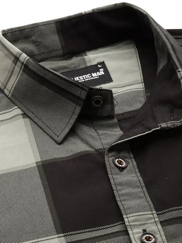 Image of Majestic Man Stylish Slim Fit Cotton Spread Collar Checked Casual Shirt