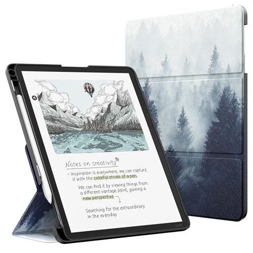 Image of MoKo Stand Case for 11 inch Kindle Scribe (3rd Generation -2025) & Kindle Scribe Colorsoft (1st Generation 2025) - Premium Leather Trifold Stand Cover with Pen Holder, Auto Sleep /Wake, Gray Forest