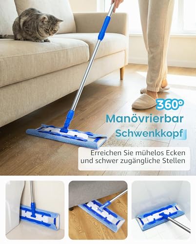 MR.SIGA Profi-Mikrofasermopp für Hartholz-, Laminat- und Fliesenböden, Edelstahl-Teleskopstiel...