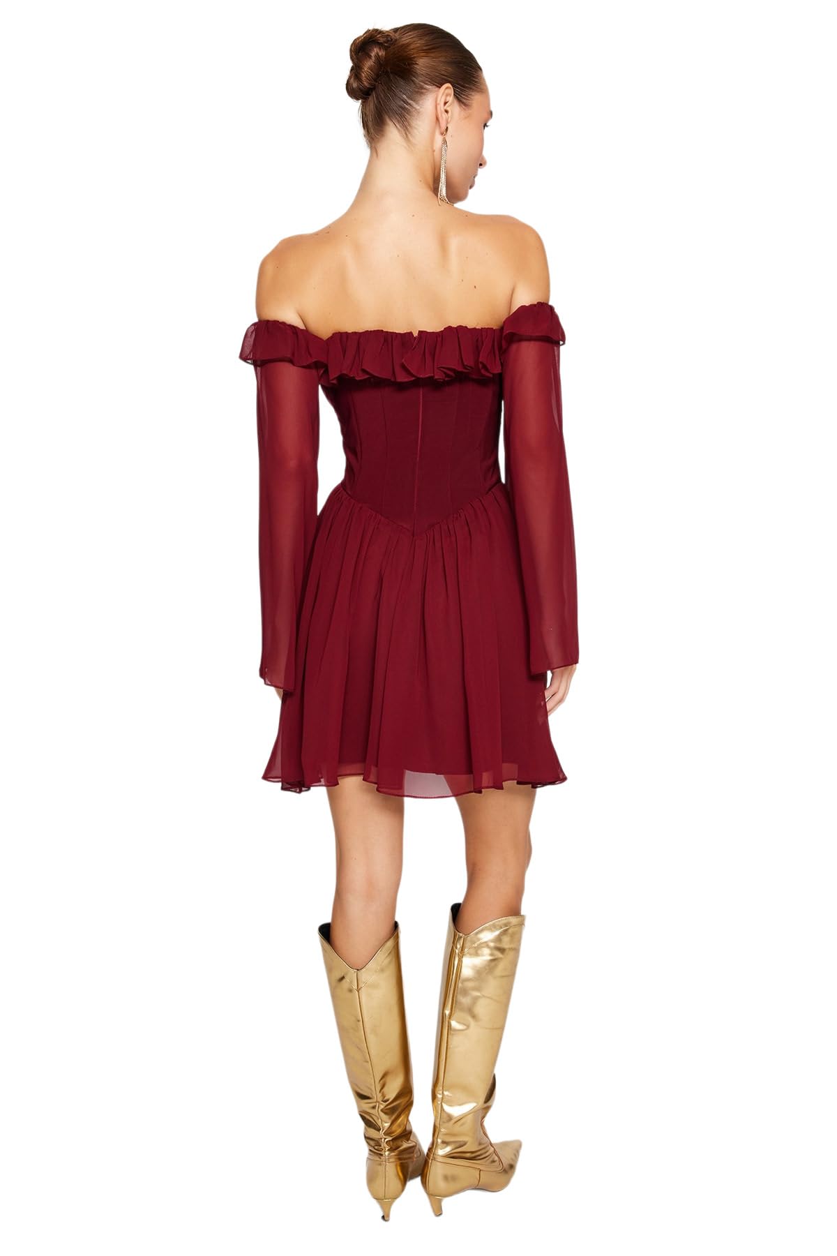 Trendyol Abito da Donna TPRSS23EL00096, Borgogna, 38