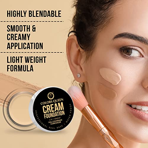 Image of Colors Queen Real Base 2 in 1 Cream Foundation & Concealer | Lightweight, Full Coverage concealer Foundation Matte Finish with SPF | Long Lasting for Face Makeup (Ivory)