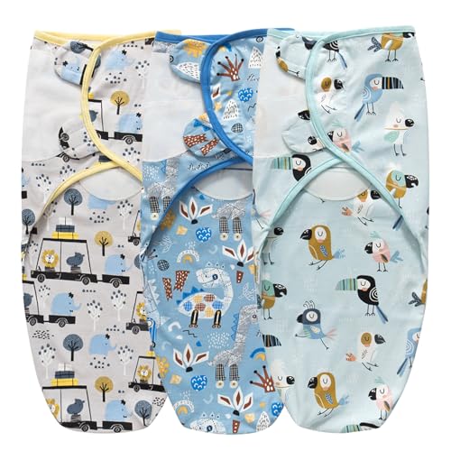Image of Little Tots Swaddle Blanket for Baby Girl Boy Easy Change Infant Wrap 2 or 3 Pack Adjustable Sleep Sack for Newborn Babies 0-3 Month (Lion Dinosaur Bird)