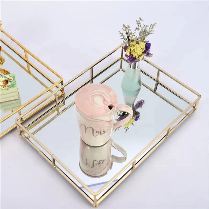 Samara Home: Golden Glass Rectangle Vanity Tray for Home Decor (45.5cm x 30cm) | Beautiful Decoration for Living Room Centre Table | Decorative Trays for Bathroom (Grill)