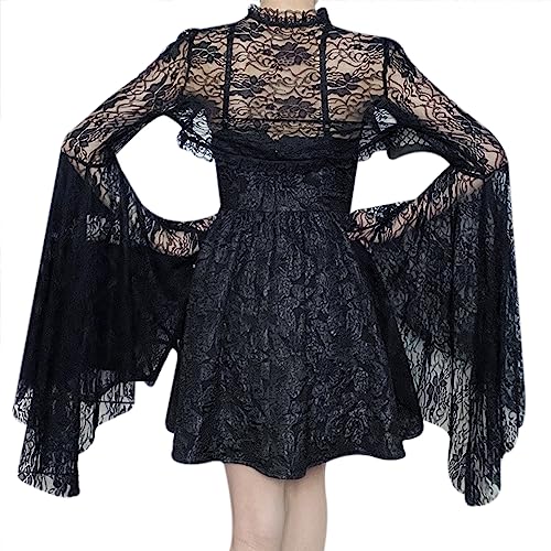 Image of Women Long Sleeve Lace Bolero Shrug Open Front Cropped Cardigan High Neck Sweatshirts