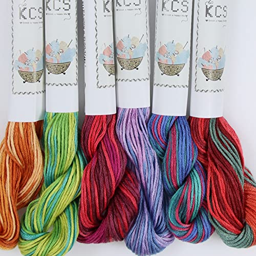 Image of KCS Big skeins of 25 Meters Size 25 Color Variegated Cross Stitch Stranded Threads,6 skeins,17