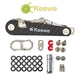 Keewe Premium Key Holder Organizer | Made of ultra-strong & lightweight glossy carbon fiber | Up to 16 Keys or Accessories | Includes Car Key Holder, Carabiner and LED Light | black