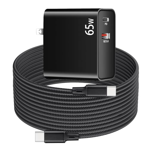 PD 65W USB C Super Fast VR Charger Compatible with Meta Oculus Quest 3s Quest 3 2 - Dual Port USB + Type C Adapter with 6.6ft C to C Charging Cable for Pico 4 Ultra VR Headsets Black