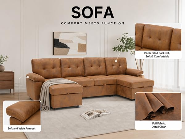 Image of KEIKI 112 inch Sleeper L Shaped Sofa with Pull Out Bed,