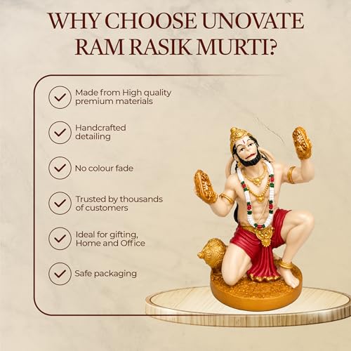 Image of UNOVATE Hanuman Idol for Car Dashboard - Hanuman Murti Standing for Pooja, Temple Showpiece, Decoration, Festivals and Gifting. (Golden Standing, 9cm)