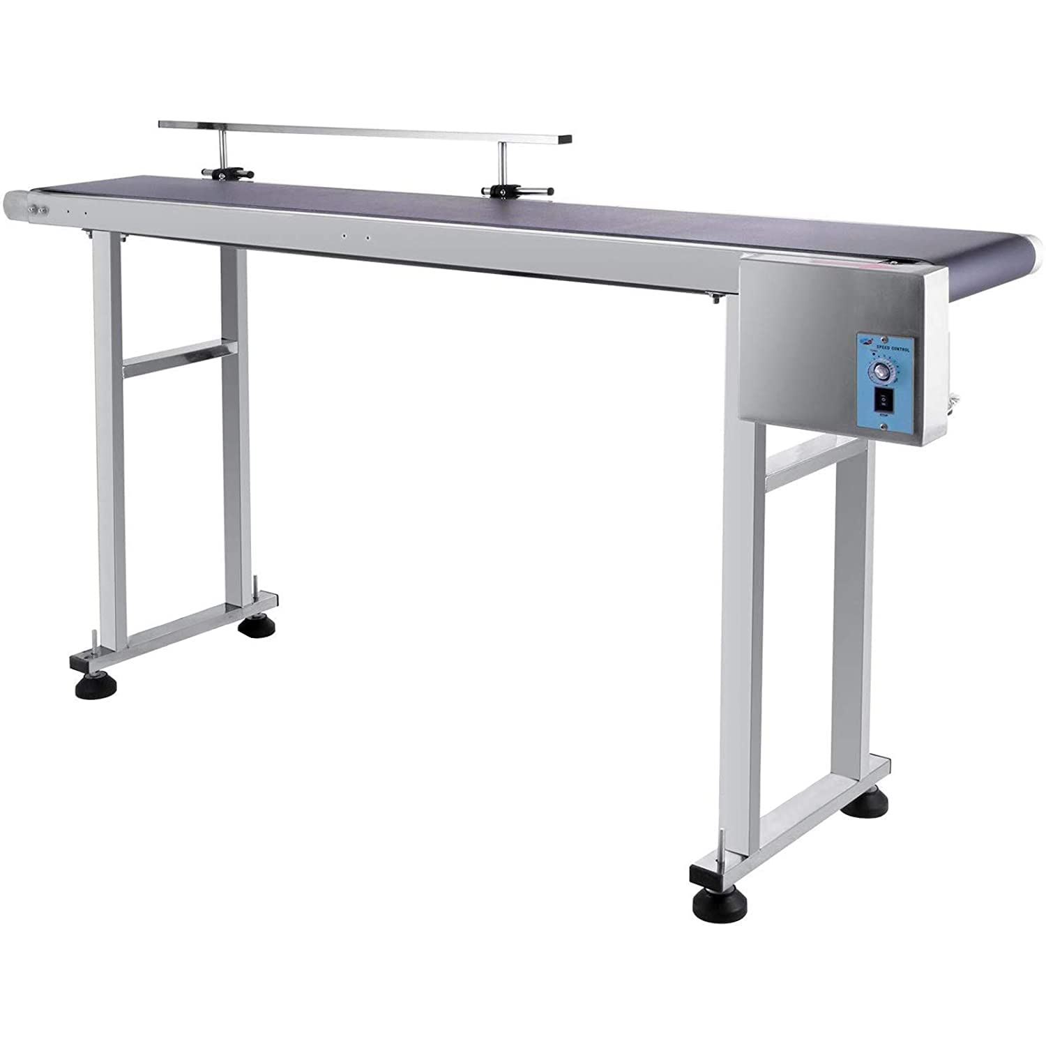 VEVOR Bande Transporteuse Convoyeur à Bande Electrique Table de Convoyeur 0-25M / min Convoyeur en Acier Inoxydable Ceinture en PVC Antistatique Motorisée avec Double Garde-corps (150 × 25 × 75 cm)