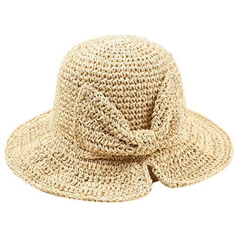 Fhuuly Sun Hat, Ladies Straw Hat Foldable Cap Floppy Wide Brim Summer Foldable Straw Beach Hat for Women (Beige) Cover