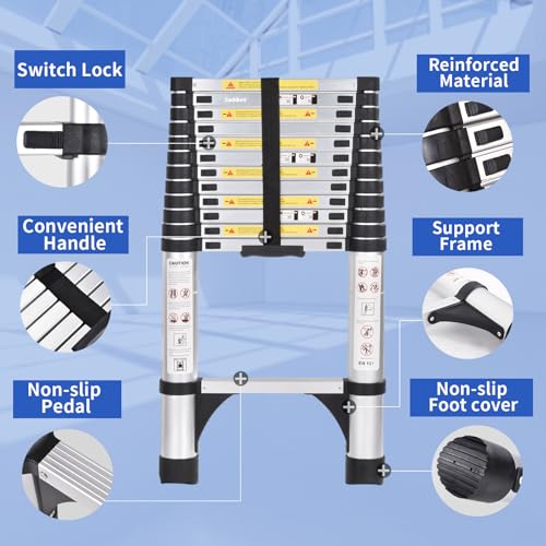JADDUO Telescoping Ladder, 12.5 FT, Rectangular, Heavy Duty, Silver by JADDUO - Used condition - Image 4