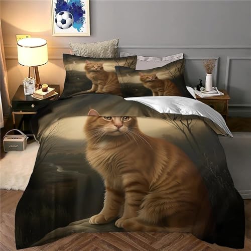 Housse de couette chat orange avec impression 3D haute définition super douce 140x200cm - 6