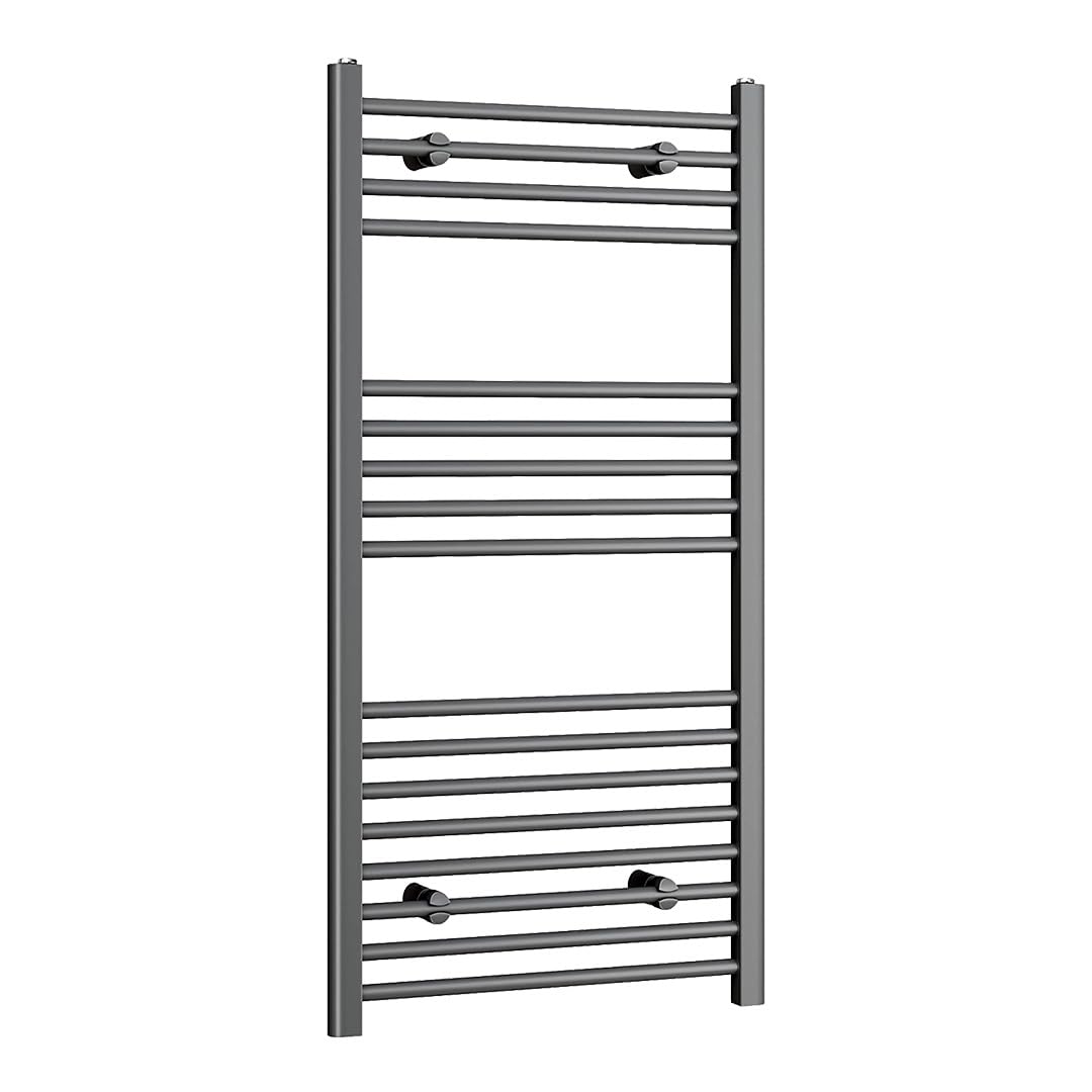 iBathUK Zypher Straight Wall Mounted Heated Towel Rail, 17 Column Steel High Thermal Output Hydronic Central Heating, Round Designer Towel Rail in Matt Anthracite, 1200 × 600mm — image 1
