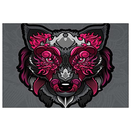 Set de table loup gris résistant à la chaleur et antidérapant lot de 6 - 2