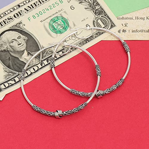 LeCalla 925 Sterling Silver Large Hoop Earrings | Lightweight Antique Bali Hoops | Two-Tone Bohemian Oxidized Balinese Earrings for Women4