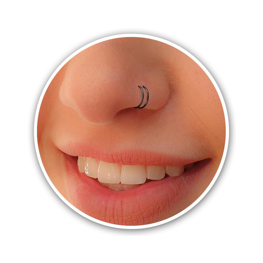 Winziger schwarzer doppelter Hoop-Nasenring â€“ spiralförmiger Nasenring 20 Gauge Snug Double Nose Piercing Thin Nose Piercings Hoops