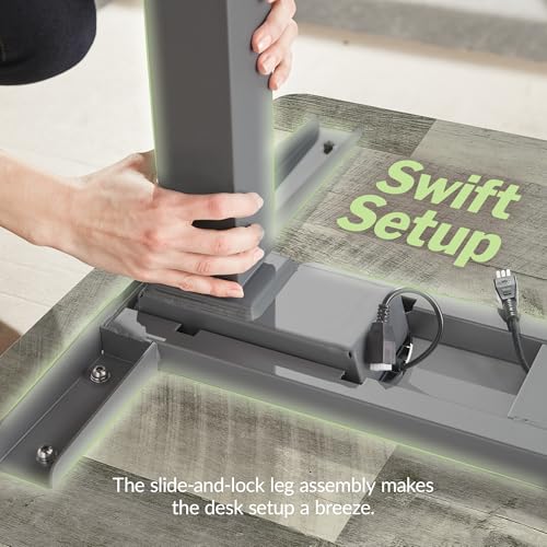 Image of Vari ComfortEdge 80x60 L-Shape Electric Standing Desk - Height Adjustable Sit-Stand VariDesk for Corner Office with Reversible Left /Right Design + Driftwood /Slate Legs (Ships in 3 Boxes)