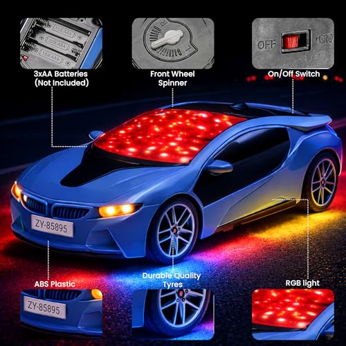 Image of Blue Rechargeable Remote Control Car Toy, RC Racing Vehicle for Children, High Speed, 3D LED Light Car, Kids Battery Car, RC for Boys & Girls, Toys for Kids, Birthday Gift for Boys and Girls