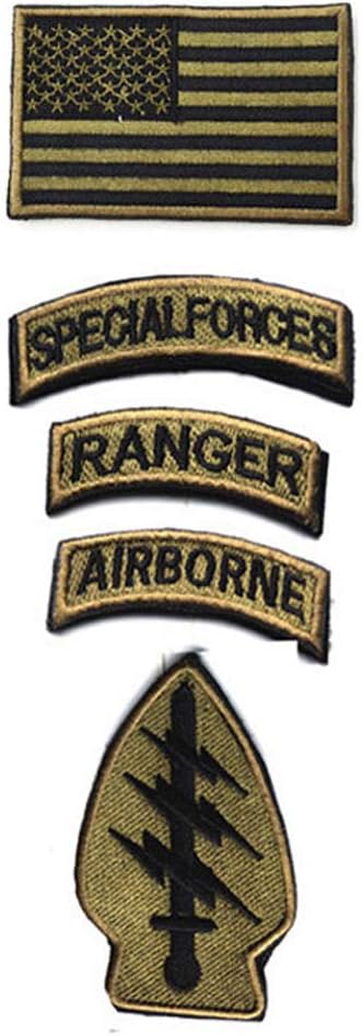 boshiho Military Patches, Tactical American Flag Patches Special Forces Ranger Airborne Badges 5 Pieces Hook and Loop Embroidered Morale Patch (Army Green)