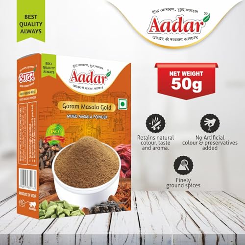 Image of Aadar Spices Garam Masala Gold 50g Box for Meat and chicken Curry, No added color, Permium Garam Masaala (Pack of 1)