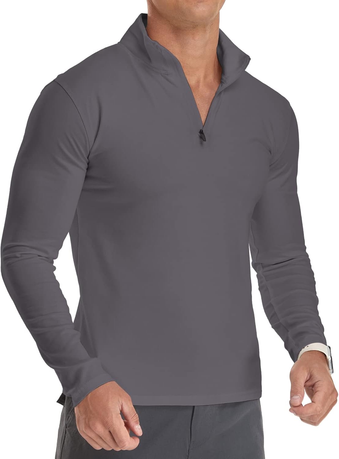 YTD Men's Long/Short Sleeve Polo Shirts Quarter-Zip Casual Slim Fit Mock Neck Basic Designed Cotton Shirts Small Dark Gray