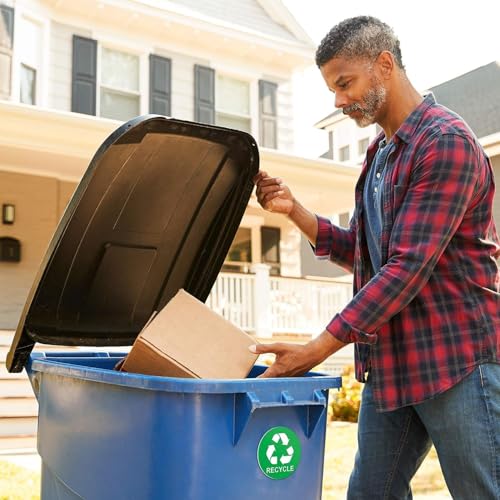 Image of ASSURED SIGNS Recycle Stickers for Trash Bins - 4 Pack 5 Inch Round Labels