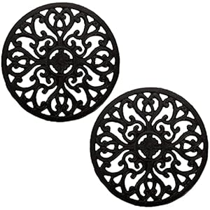 Hedume2packcastirontrivet68castironroundtrivetwithvintagepatternandrubberpegsfeetforservinghotdishpotpansandteapotonkitchencountertopordinning Urban Country Home Decor Hedume 2 pack cast iron trivet 68 cast iron round trivet with vintage pattern and rubber pegsfeet for serving hot dish pot pans and teapot on kitchen countertop or dinning urban country home decor
