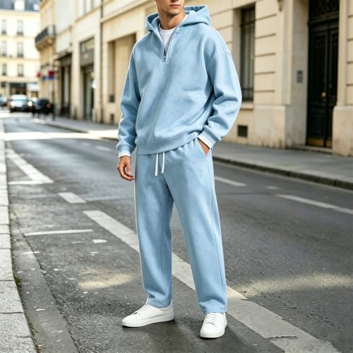Mens Track Suits 2 Piece Set Quarter Zip Pullover And Jogger Pant Sweatsuit - image 3