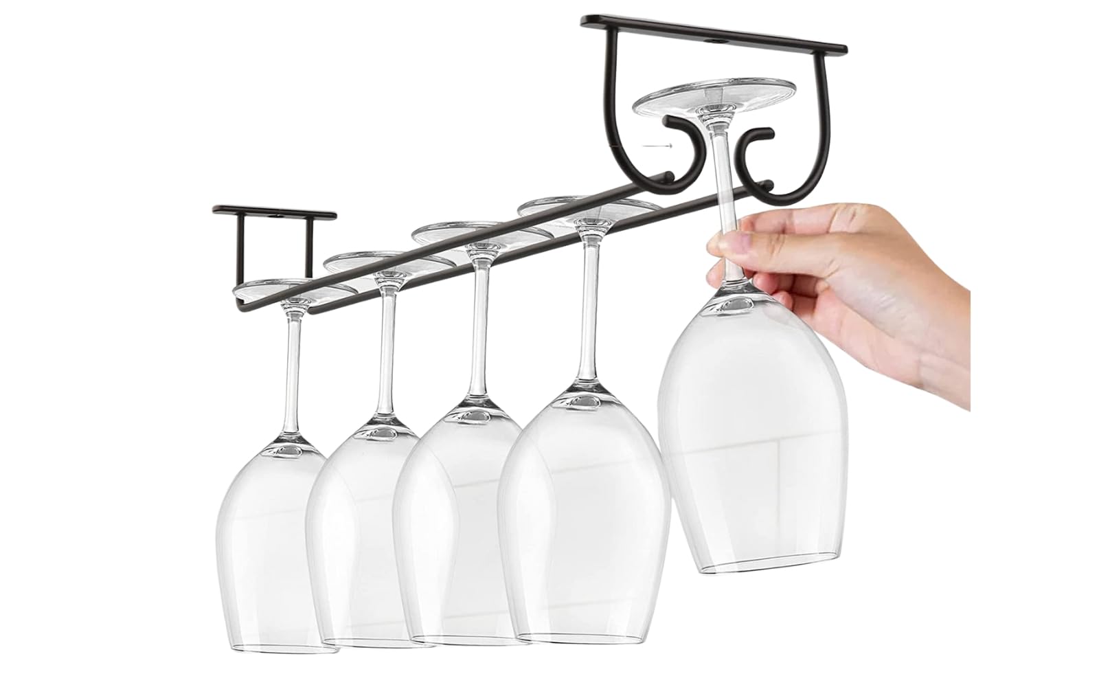 Wine Rack – Upside Down Hanging Wine Glass Holder for Kitchen Cabinet, Bar, Hotel & Café – Under Shelf Metal Stemware Organizer (1, Design B)