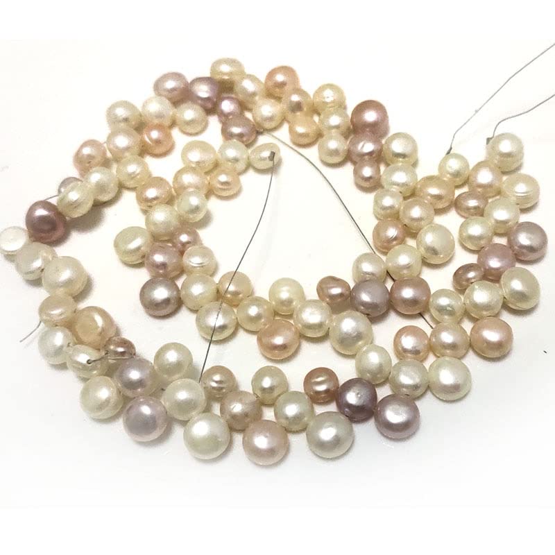 Davitu 16 inches 6 9mm Three Row HIgh Luster Natural White&Pink&Lavender Button Pearl Loose Strand|Beads| - - (Color: Triple Color)