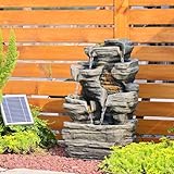 Bumilgar 6 Tier Cascading Rock Solar Water Fountain Outdoor Garden Waterfall Decor for Garden, Patio, Backyard, Deck, Porch and Home Art Decor,24.4' H Outdoor Fountain with LED Lights