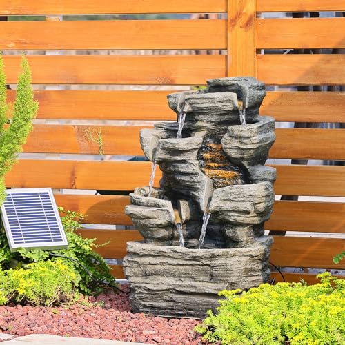 Bumilgar 6 Tier Cascading Rock Solar Water Fountain Outdoor Garden Waterfall Decor for Garden, Patio, Backyard, Deck, Porch and Home Art Decor,24.4