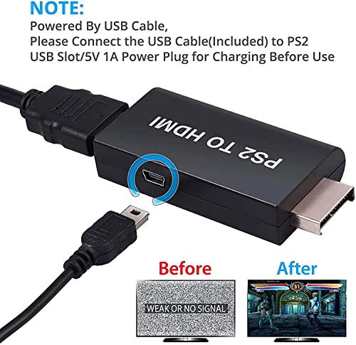 Asbter PS2 au Convertisseur HDMI, Adaptateur udio vidéo 3,5 mm Sortie Audio pour Moniteur HDTV HDMI, Prend en Charge tous les Modes de Visualisation PS2 pour Moniteur HDTV