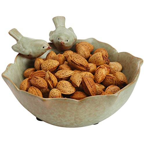 MyGift Decorative 2 Birds Garden Design Ceramic Green Serving Bowl/Jewelry Tray/Candy & Nut