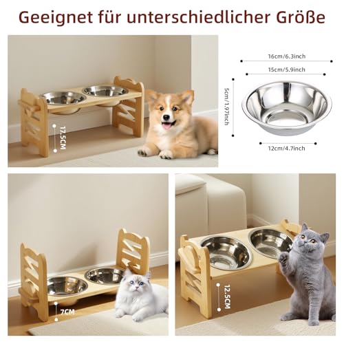 DOKKOME Hundenapf Höhenverstellbar Futternapf Erhöht Hundebars für Hunde mit Bambus Ständer für kleine Hunde und Katzen Futterstation rutschfest Edelstahlnäpfe Gelenkschonend