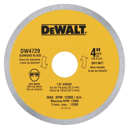 DEWALT DW4729 4-Inch Continuous Rim Diamond Saw Blade with 7/8-Inch Arbor for Tile