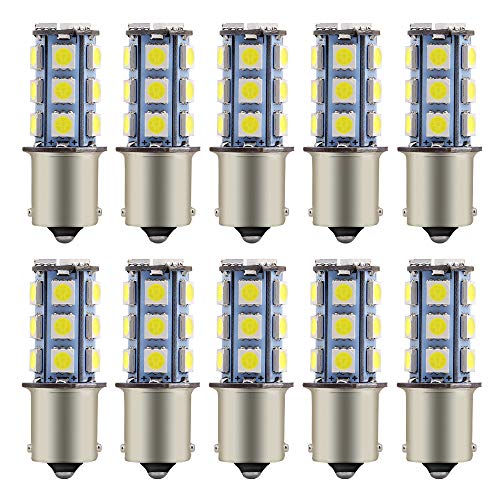 EverBright 10-Pack Extremely Bright White 1156 BA15S 1141 1073 1095 1003 7506 18-SMD 5050 LED Replacement Bulb for Car Interior RV Camper Turn Backup Parking Side Marker Lamp Lights DC 12V
