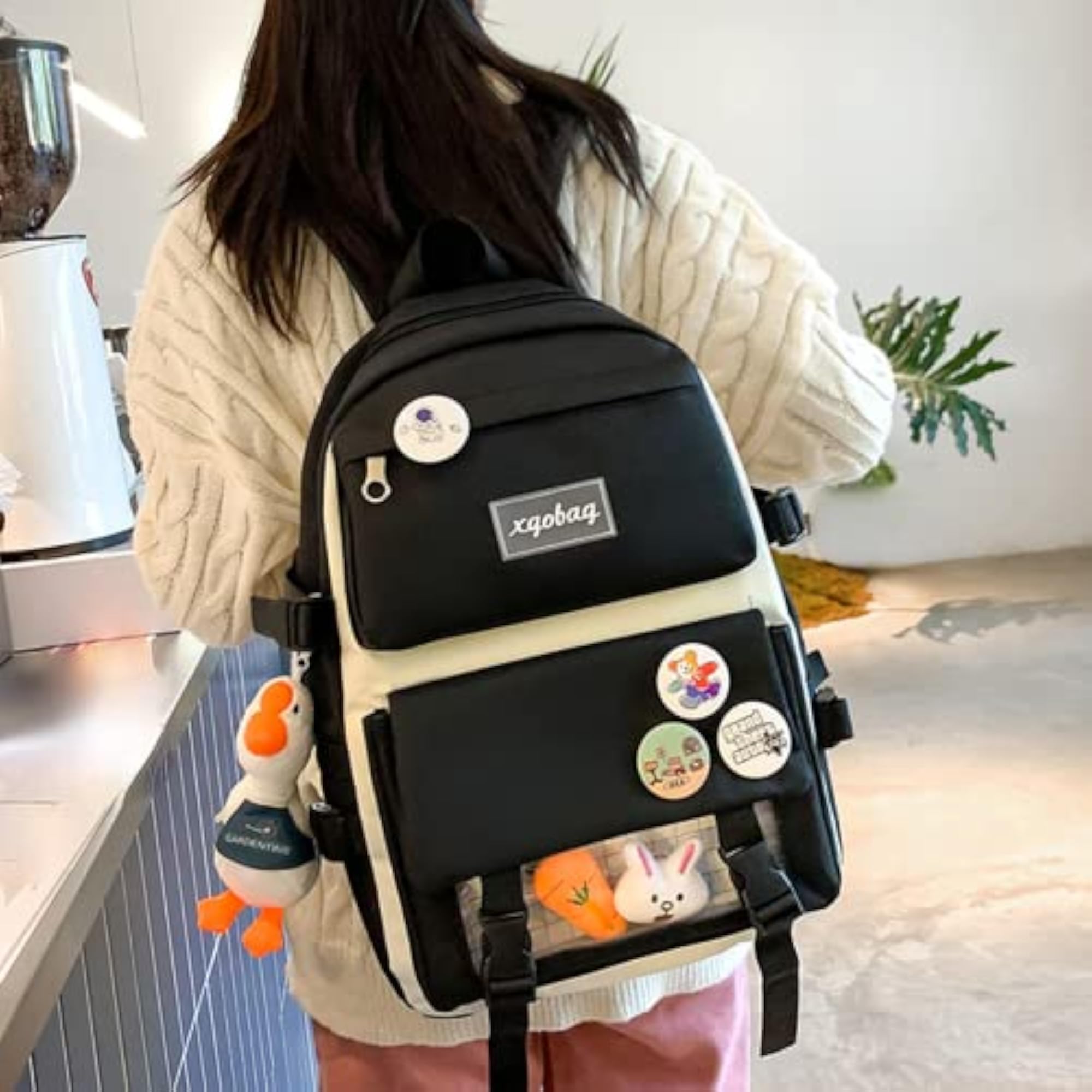 Cute 4Pcs Set Backpack with Duck Pendant Accessories